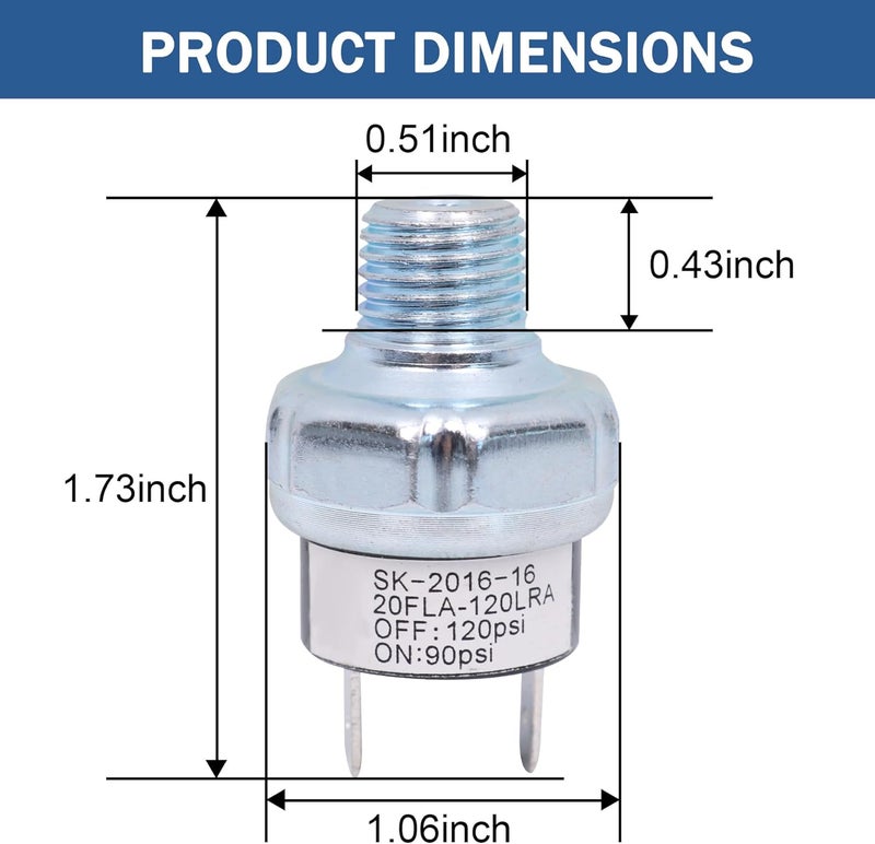 LDMINDA Pair of Air Pressure Switch 90-120 PSI Tank Mount Thread 1/4" NPT 12V/24V DC Air Compressor Air Train Horn Switch 90-120 1/4 inch - Image 4